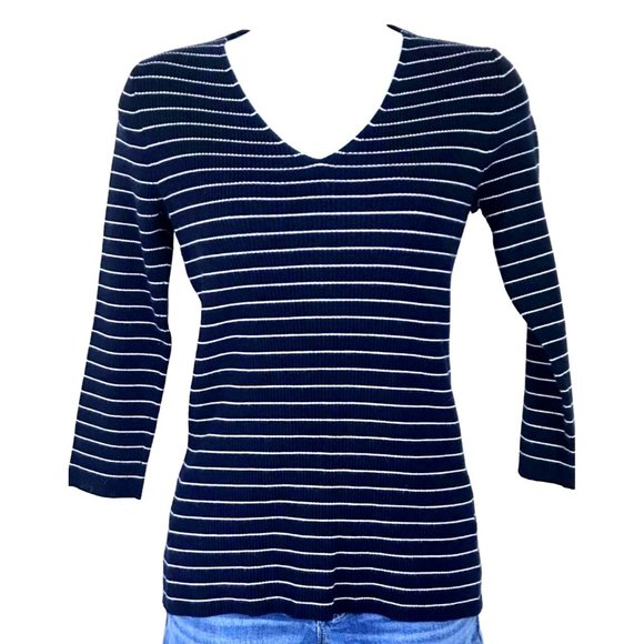 Philosophy Republic Clothing Blend V Neck Striped Navy Blue Cardigan Sweater XL - Picture 1 of 10